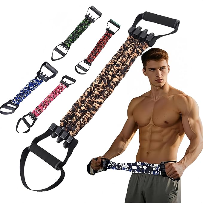 Chest Expander 3-Hole Resistance Band Multifunctional Adjustable Arm Exerciser Natural Latex Tube Anti-Break Durable Quick-Release Camo Sleeve for Women Teens Fitness Training