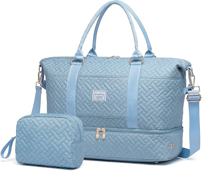 Duffle Bag for Travel, Weekender Bag with Shoe Compartment, Carry On Overnight Bag for Women with Toiletry Bag, Gym Bag with Wet Pocket, Hospital Bags for Labor and Delivery Beige