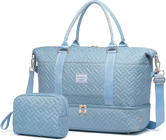 Duffle Bag for Travel, Weekender Bag with Shoe Compartment, Carry On Overnight Bag for Women with Toiletry Bag, Gym Bag with Wet Pocket, Hospital Bags for Labor and Delivery Beige