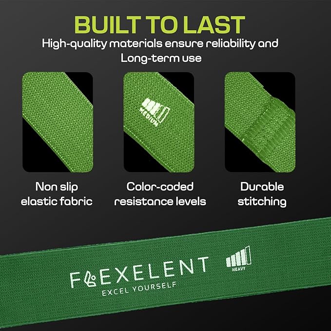 Fabric Resistance Bands for Working Out with 5 Strength Levels - Extra Light to Extra Heavy, Thick Resistance Workout Bands for Legs, Glutes, Hip, Stretching, Strength Training, and Physical Therapy