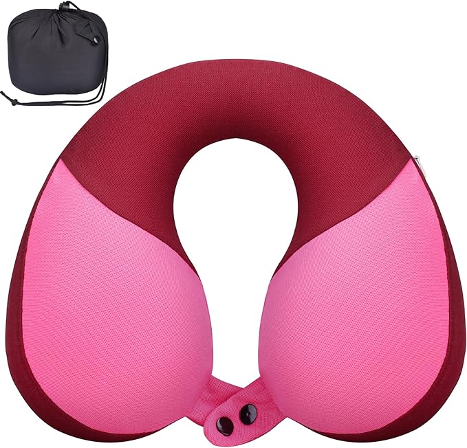 COOLBEBE Kids Travel Neck Pillow, Softly Headrest Travel Pillow for Car & Airplane, Traveling Gifts for Toddler & Children (1, Raspberry Powder)