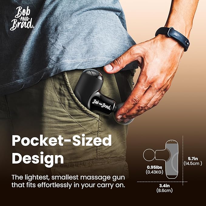 BOB AND BRAD Q2 Mini Massage Gun, Pocket-Sized Deep Tissue Massager Gun, Portable Percussion Muscle Massager Gun, Ultra Small & Quiet Muscle Massage Gun with Carry Case, Home Gym Travel, Black