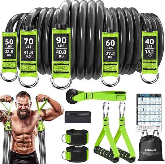 Resistance Bands, Heavy Duty Exercise Bands for Working Out, Workout Bands with Handles, Stretch Band for Men, Fitness Bands for Home Workouts, Muscle Training, Strength, Slim, Yoga