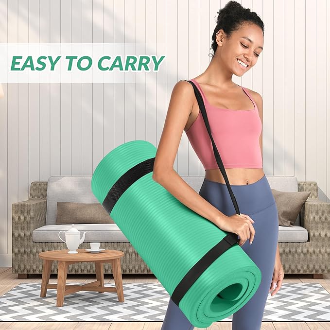 BalanceFrom 1-Inch Thick High-Density Exercise Yoga Mat, Non-Slip Workout Mat with Carry Strap for Men & Women, Ideal for Pilates, Stretching & Floor Exercises at Home or Gym, Multiple Color