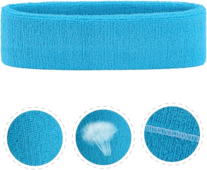 ONUPGO Sweatband Headbands for Men & Women -12PCS Sports Headbands Moisture Wicking Athletic Cotton Terry Cloth Headband for Tennis,Basketball,Football,Gym,Working Out