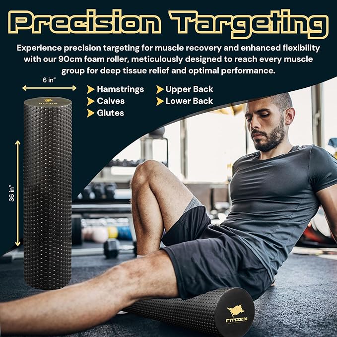 Fitizen Foam Roller – Muscle Massage Rehab Stiff Back Pain Physical Therapy Deep Tissue Firm Exercise Equipment Home Gym Stress Yoga Pilates for The Fit Citizen by FitNation