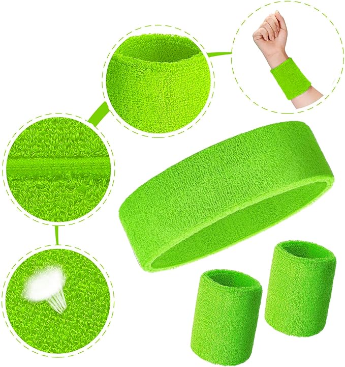 Skylety 18 Pcs 80s Neon Sweatband Set,12 Colorful Wristband Elastic Athletic Sweatband 6 Headband Sweat Wicking Tennis Basketball Sport Competition Supplies for Men Women Gym Running