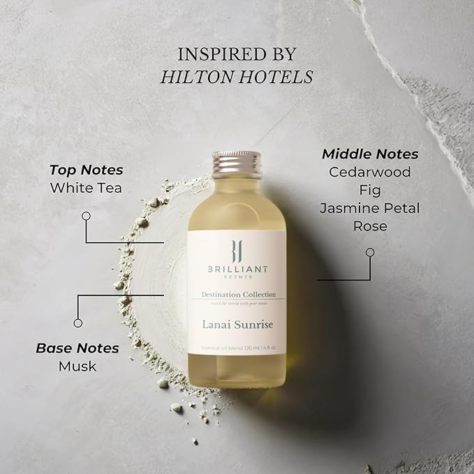Diffuser Oil Refill, Inspired by Hilton Hotels, Hotel Series Aroma Scents, Essential Oils Set for Home, Fragrance Oil for Candle Making, Home, 50 ML, Lanai Sunrise