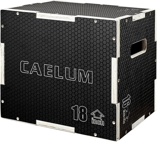 CAELUM 3-in-1 Wood Plyo Box - Non-Slip Plyometric Jump Box for Home & Gym, 400lbs Bearing Fitness Launch Box for Jumping Squats Step-ups Strength Training