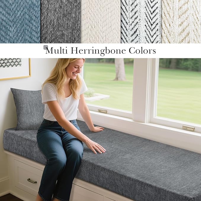 Leinuosen Bench Cushion 42x16x4 Inch for Indoor Furniture Weaving Texture Chenille Kitchen Bay Window Non Slip Seat Cushion Tufted Thicken Pad for Patio Porch, Mudroom Entryway (Gray)