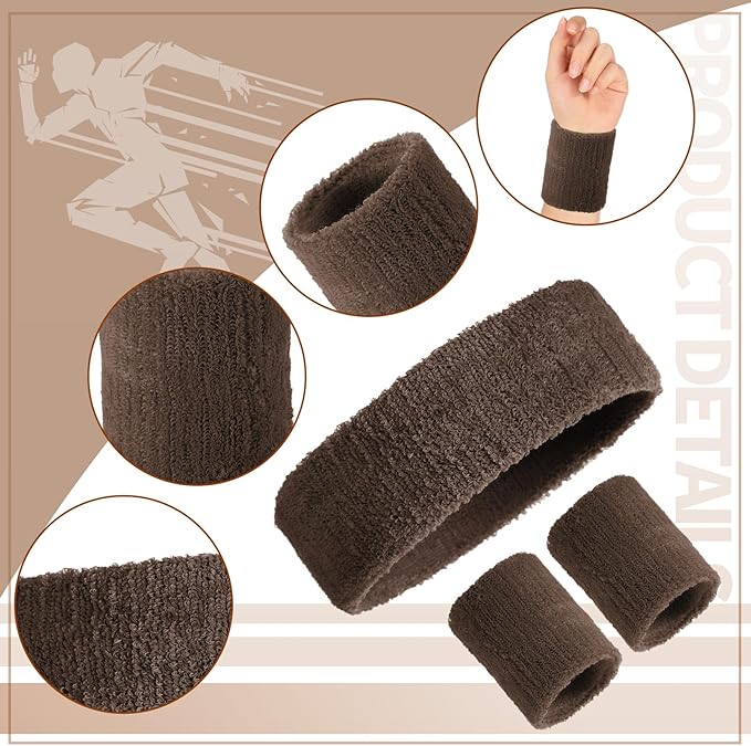 Civaner 12 Pcs 80s 90s Sweatbands Neon Headbands Wristbands for Men Women Party Sports Cotton Headbands Terry Cloth Athletic Sweat Bands for Tennis Football Gym Workingout Accessories