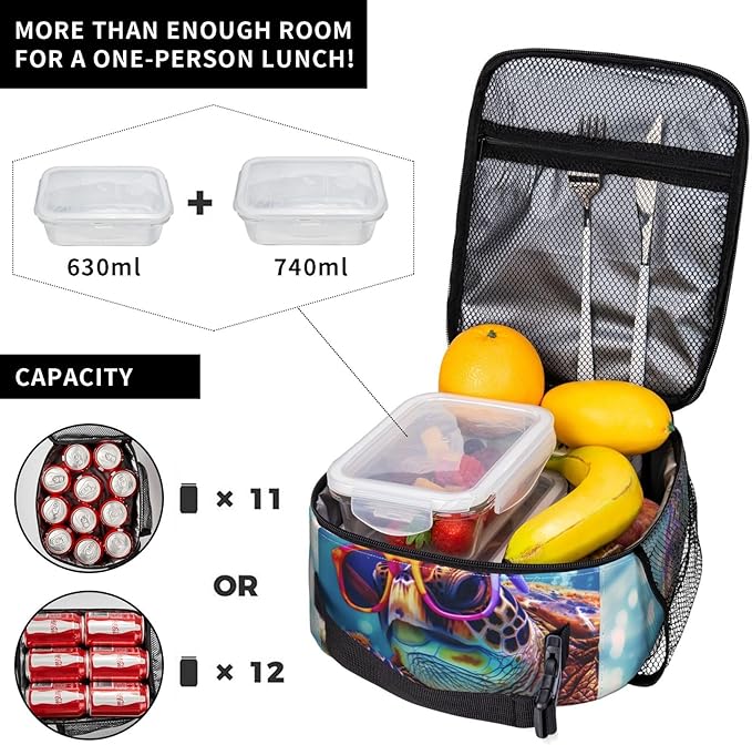 Insulated Lunch Box for Women Men, Sea Turtle Lunch Box Reusable Portable Lunch Bag Cooler Tote Waterproof Lunch Container for Office Picnic Work Travel Hiking