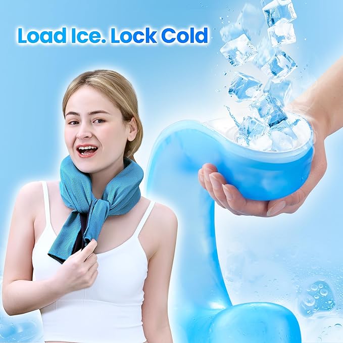 samply Ice-Filled Neck Cooler with Cooling Towel, Silent Non-Gel Ice Pack for Muscle Soreness,Cervical Pain Support, Cold Compress Therapy for Sports, Travel, Ideal for Hot Weather, Light Gray
