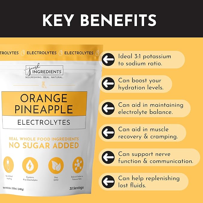 Orange Pineapple Electrolytes – 30‑Serving Hydration Drink Mix with Coconut Water, Sea Salt, and Trace Minerals – Supports Energy, Recovery, and Electrolyte Balance*