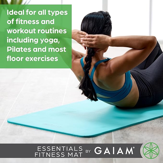Gaiam Essentials Thick and Thin Yoga Mat Fitness & Exercise Mat with Easy-Cinch Carrier Strap
