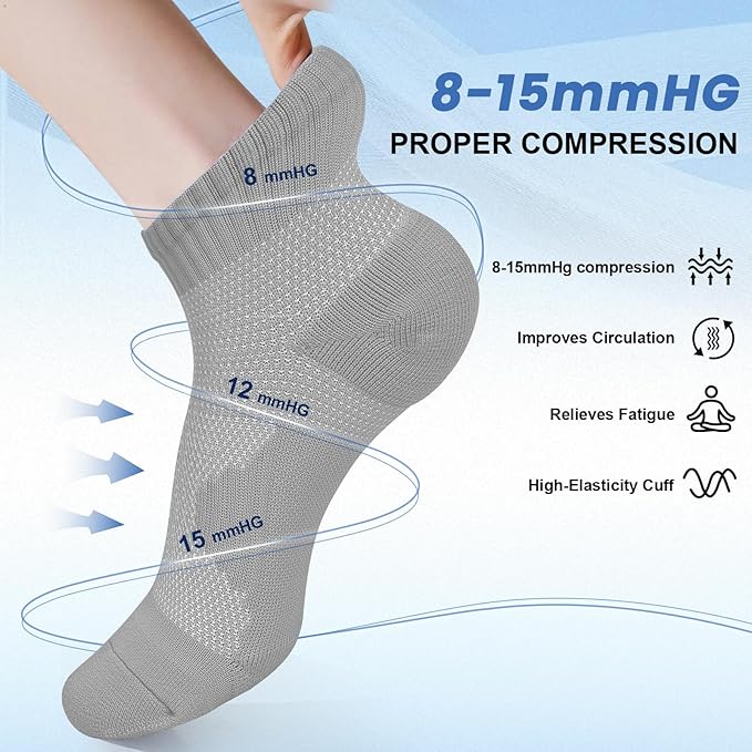 DHSO 7 Pairs Cushioned Ankle Compression Socks for Women Plantar Fasciitis Running Wicking Socks with Arch Support