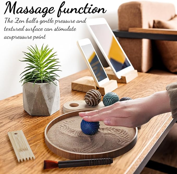 Melonva Mini Zen Garden for Desk - 9.5''x9.5'' Automatic Desk Sand Tray Therapy Kit with 4 Stamp Spheres