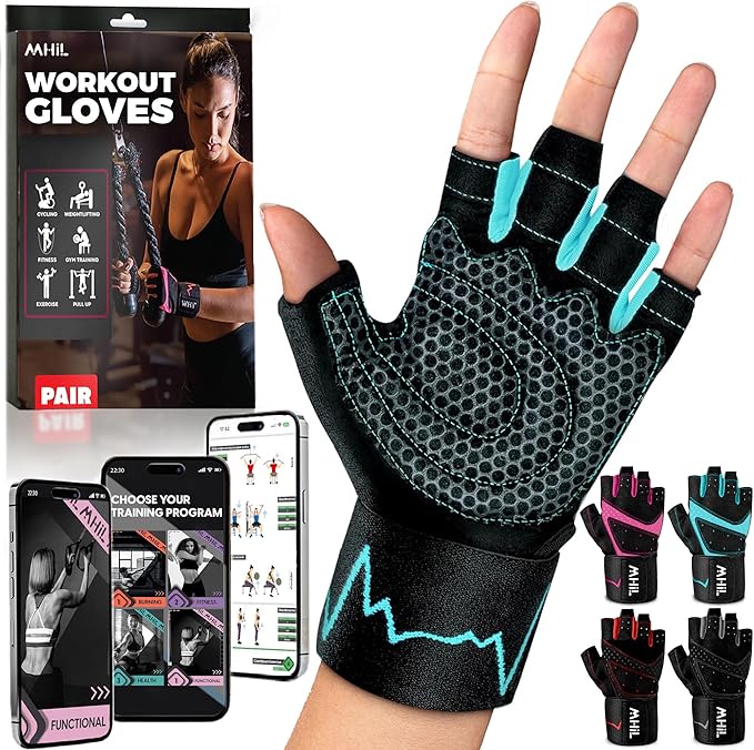 MhIL Workout Gloves for Women – Breathable Gym Gloves for Women with Palm Protection and Enhanced Grip – Padded Weight Lifting Glove for Womens with Wrist Wraps Support Weightlifting Exercise Cycling