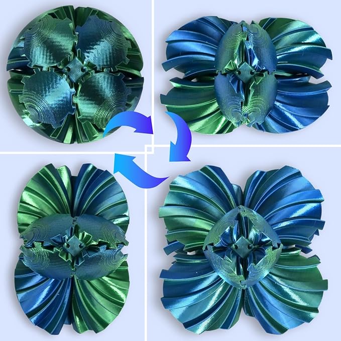 Gear Ball, 3D Printed Gear Ball, Gear Sphere Fidget Toy Stress Relief Toy for ADHD, Anxiety Relaxing Toy for Adults at Work/Study/Travel (Bluegreen, TwistedLine)