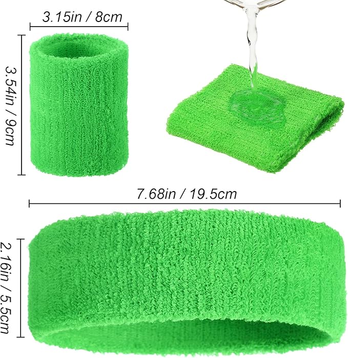 Civaner 12 Pcs 80s 90s Sweatbands Neon Headbands Wristbands for Men Women Party Sports Cotton Headbands Terry Cloth Athletic Sweat Bands for Tennis Football Gym Workingout Accessories