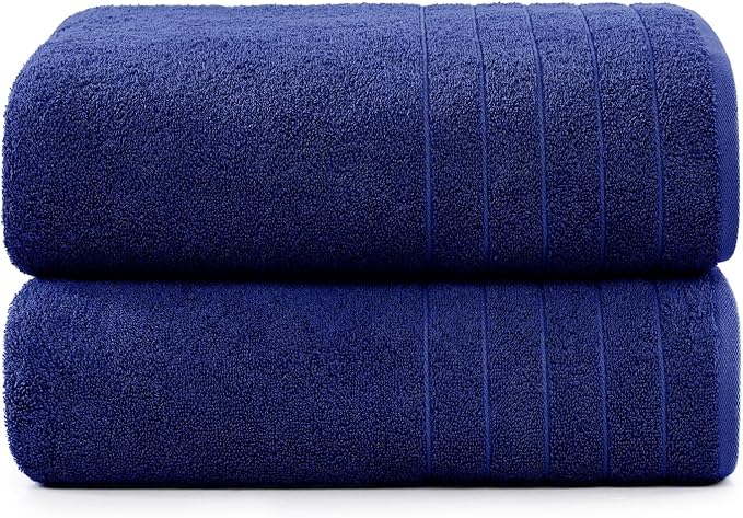 Casa Platino 100% Cotton 2 Pack Bath Towels (30"x60") - Ring Spun Mercerized Cotton Towels Set for Bathroom - Quick Dry, Soft & Absorbent Large Bath Towel Set - Dorm Essentials for Boys - Navy Blue