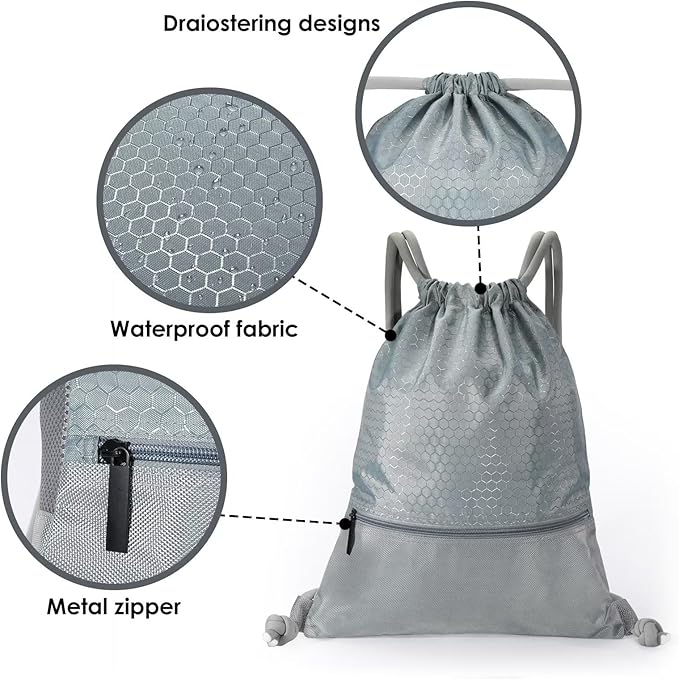 GAENMESH Drawstring Backpack Bag for Sports Lightweight Foldable Gym Bag with Sturdy Draw Cord Shoulder Strap Hiking Travel Camping