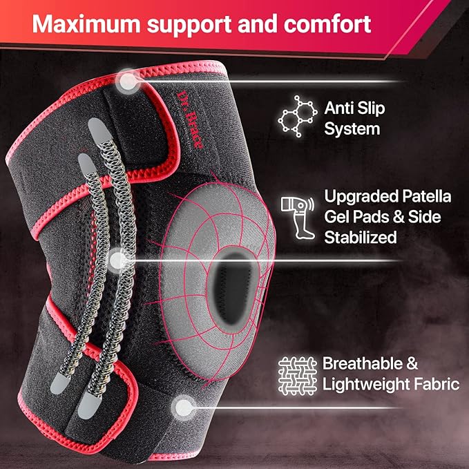DR. BRACE ELITE Knee Brace with Side Stabilizers & Patella Gel Pads for Maximum Knee Pain Support and knee recovery for men and women-Please Check How To Size Video (Sunrise, X-Large)