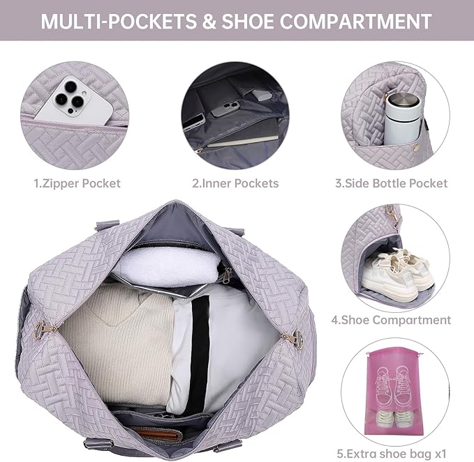 Duffle Bag for Travel, Weekender Bag with Shoe Compartment, Carry On Overnight Bag for Women with Toiletry Bag, Gym Bag with Wet Pocket, Hospital Bags for Labor and Delivery Beige