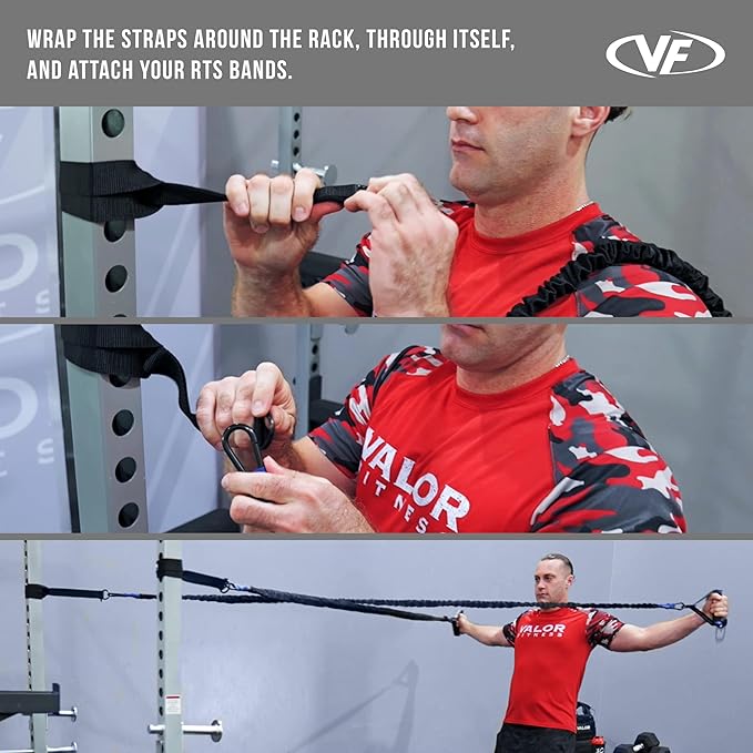 Valor Fitness Resistance Bands - 5lb to 25lbs - Carabiners Attached & 2 Bands per Weight Option with Handles– Sheath Covered - Strength Training New Compact 39" Design - Wall Door Rack Mount Options