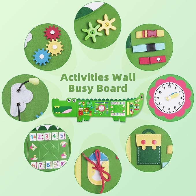 Crocodile Busy Board Montessori Busy Board, Sensory Toys Toddler Toys, Sensory Wall Activity for Toddler- Preschool Learning Panel Center for Kids 3+ Year Old Boys Gift Girls Gift(Birthday, Christmas)