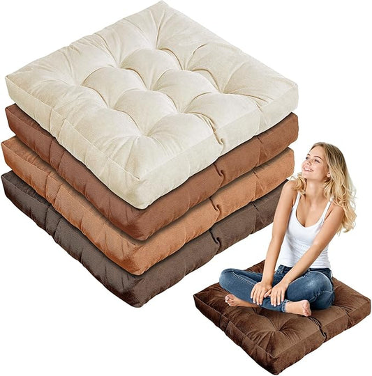 Jerify Floor Pillow Cushions 22 x 22 Inch Round Square Large Meditation Floor Pillow for Classroom Adult Meditation Picnic Party Cushion for Seating Gift Christmas(Square,Brown,4 Pcs)