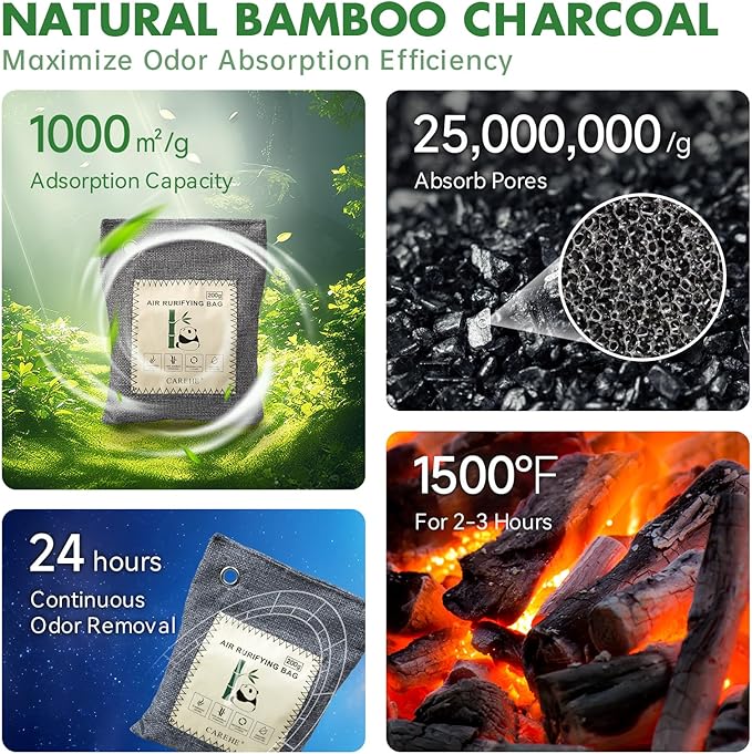 Activated Charcoal Odor Eliminator, Bamboo Charcoal Air Purifying Bags,Odor Removing Packs, Shoe Deodorizer Natural Odor Absorber for Home, Car, Closet, and Pet (200g*4 Pack)