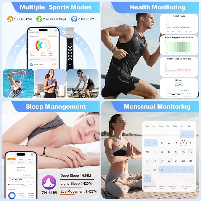 Sleep & Fitness Tracker with 2 Bands, Lightweight Smart Bracelet Wristband for Women Men, 24/7 Heart Rate, Blood Oxygen & Stress Monitor, Waterproof Health Trackers, No Subscription Fee (Gray)