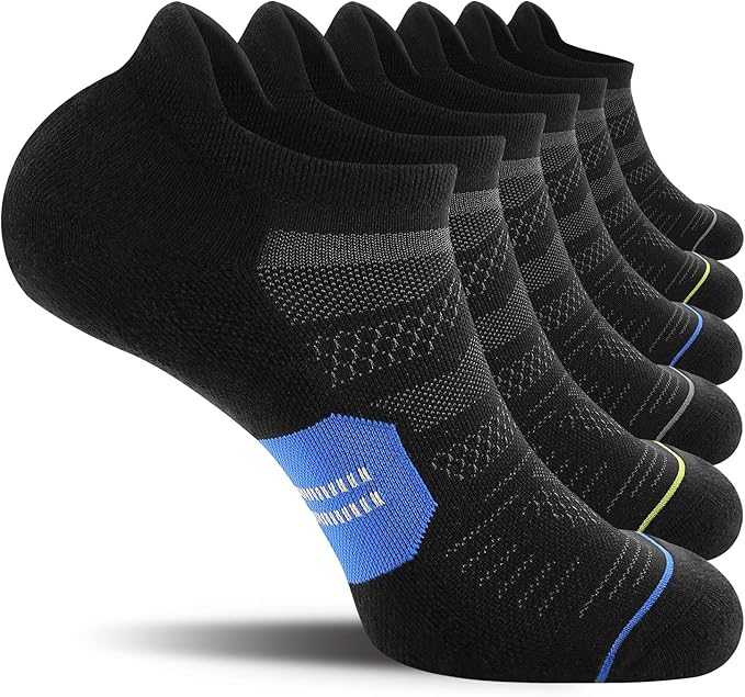 CS CELERSPORT 6 Pack Men's Running Ankle Socks with Cushion, Low Cut Athletic Sport Tab Socks