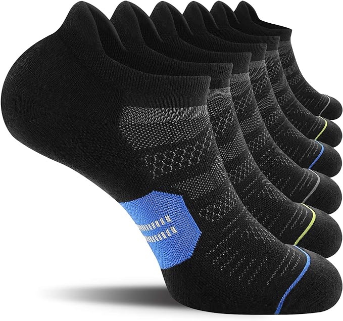 CS CELERSPORT 6 Pack Men's Running Ankle Socks with Cushion, Low Cut Athletic Sport Tab Socks