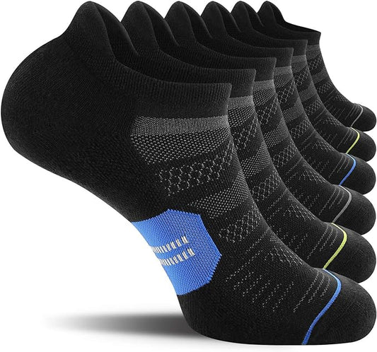 CS CELERSPORT 6 Pack Men's Running Ankle Socks with Cushion, Low Cut Athletic Sport Tab Socks