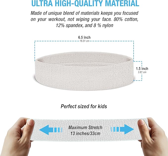 Suddora Sweatbands for Kids, Moisture Wicking 2 Wristbands and 1 Headband Set, Soft and Skin-Friendly Fabric, Moisture-Wicking Athletic Sweat Bands for Basketball, Baseball, Soccer