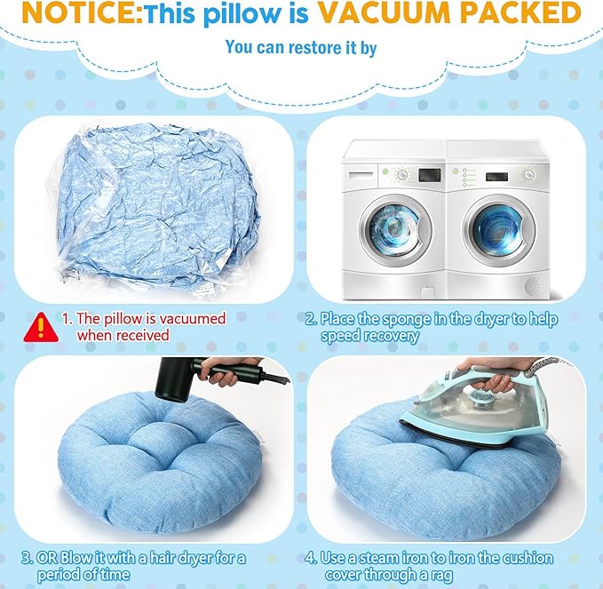 Fumete 8 Pcs 16 Inch Round Floor Cushions for Kids and Toddlers, Flexible Seating Classroom Furniture Floor Pillow for Home, Daycare, Preschool, Yoga and Meditation (Sky Blue)