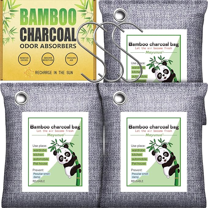 Activated Charcoal Odor Absorber for Strong Odor in Basement, Car, Closet, Shoe, 3 Pack Bamboo Charcoal Air Purifying Bags Deodorizer Odor Eliminator for Home