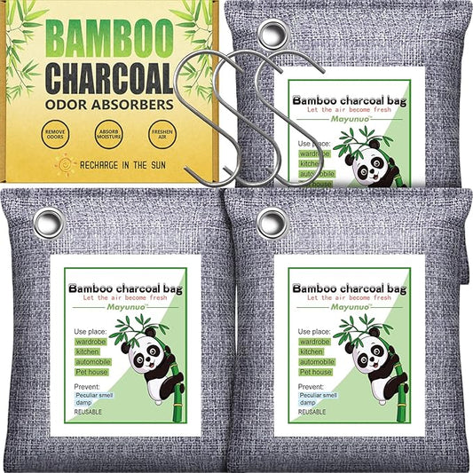 Activated Charcoal Odor Absorber for Strong Odor in Basement, Car, Closet, Shoe, 3 Pack Bamboo Charcoal Air Purifying Bags Deodorizer Odor Eliminator for Home