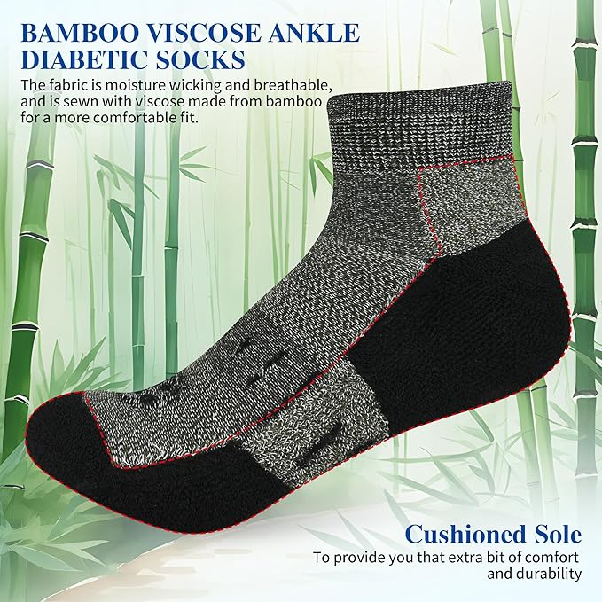 Diabetic Socks for Men,6 Pairs Ankle Mens Diabetic Socks,Diabetic Neuropathy Socks for Men 9-12