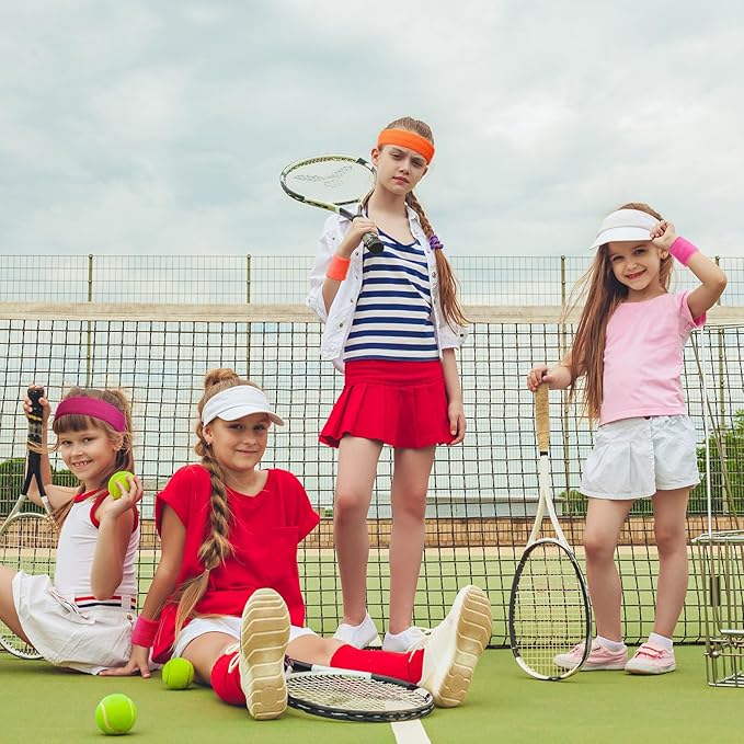 Bememo 36 Pcs Neon Sweatbands Set for Kids Bulk Sports Headband Wristband Set Cotton Terry Basketball Tennis for Students Youth 80s 90s Halloween Costumes Cosplay Glow Party