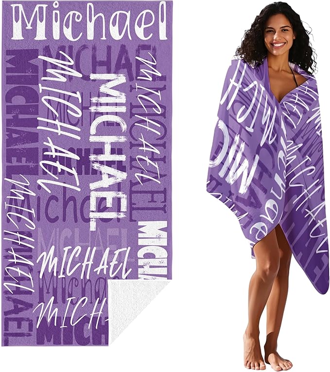 JML Personalized Beach Towel with Name, Custom Beach Towel with Name, Customized Microfiber Pool Towel, Quick Dry & Absorbent Swim Towel for Adult,Anniversary, Birthday, Summer Holiday,Vacation