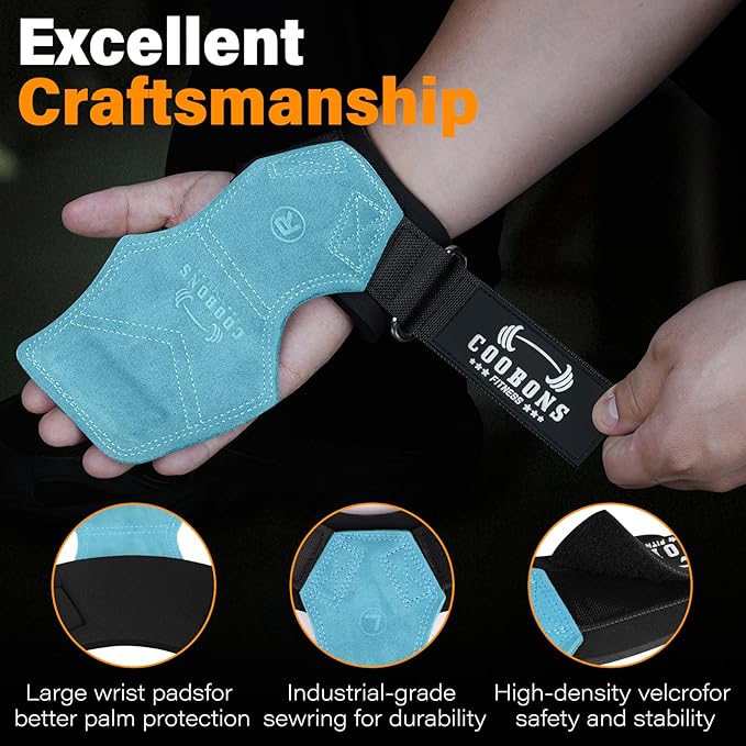 Lifting Wrist Straps for Weightlifting, Double Layer Leather for Weight Lifting Wrist Wraps, Deadlifts, Heavy Powerlifting and Adjustable Wrist Hooks for Strength Training, Gym Workouts Men/Women