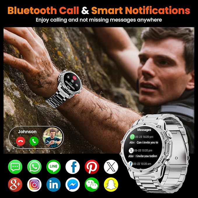 Hwagol Smart Watches for Men(Calls/Answer), 1.52'' Military Smart Watch for Android iPhone,100+ Sport Modes/Heart Rate/Sleep Monitor, A Fitness Tracker