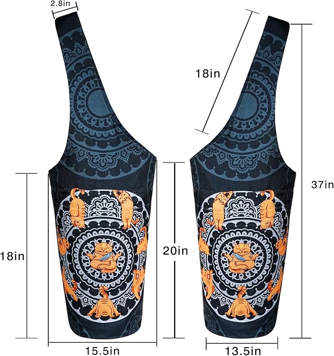 Fashion Printed Yoga Mat Bag with Large Side Pocket & Zipper Pocket Long Tote Yoga Bag Fit Most Size Mats - Holds More Yoga Accessories
