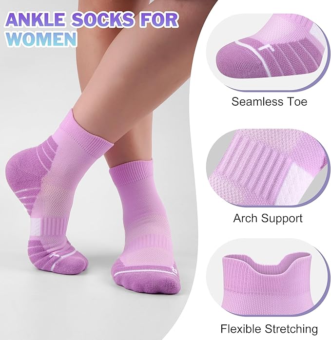 Gonii Women's Compression Ankle Socks with Cushion & Arch Support| Lightweight & Moisture-Wicking for Running 3 Pairs