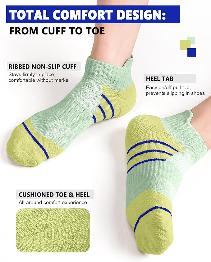 Cotton Ankle Compression Socks for Women 6 Pairs, Running Socks with Arch Support Plantar Fasciitis Athletic Sock