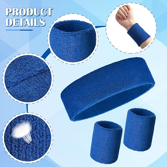 24 Pieces 80s Neon Sweatbands Set, Include 8 Sports Headbands and 16 Sweat Wristbands Elastic Athletic Tennis Sweat Bands Bulk for Man Woman