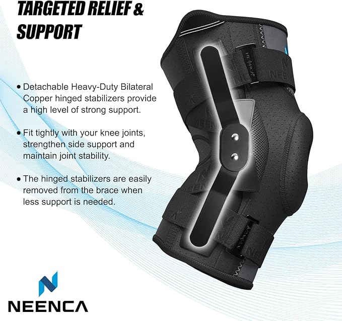 NEENCA Professional Knee Brace for Knee Pain, Hinged Knee Support with Patented X-Straps Fiting System, Strong Stability for Joint Pain Relief, Arthritis, Meniscus Tear, ACL, PCL, MCL, Sports, Workout